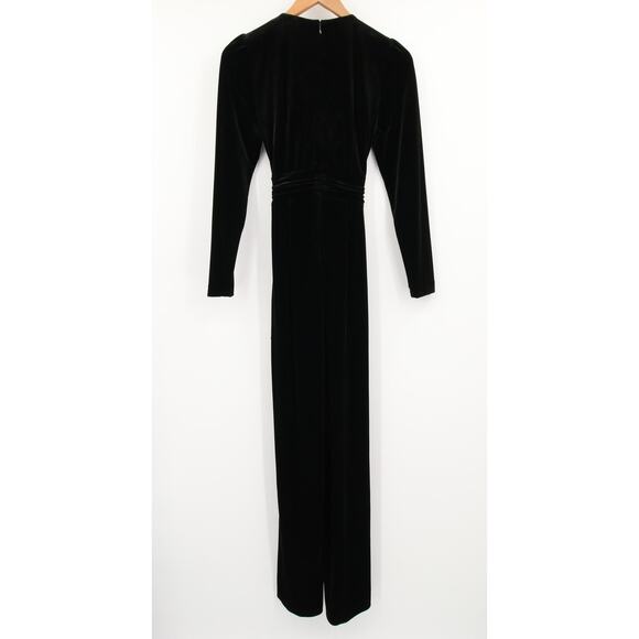 Antonio Melani Jumpsuit Black Velvet Long Sleeve V Neck Tie Waist Surplice 2 NWT - Picture 9 of 9